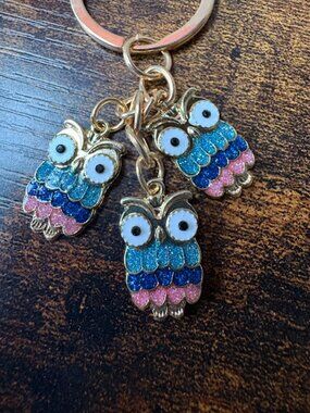 Colorful Glitter Owl Keychain – Blue & Pink NWT